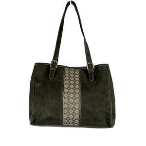 Nine West Olive Green Faux Suede Geometric Canvas Shoulder Bag Boho Purse